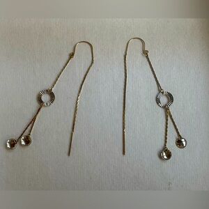14k white and yellow gold threaded dangle earrings
